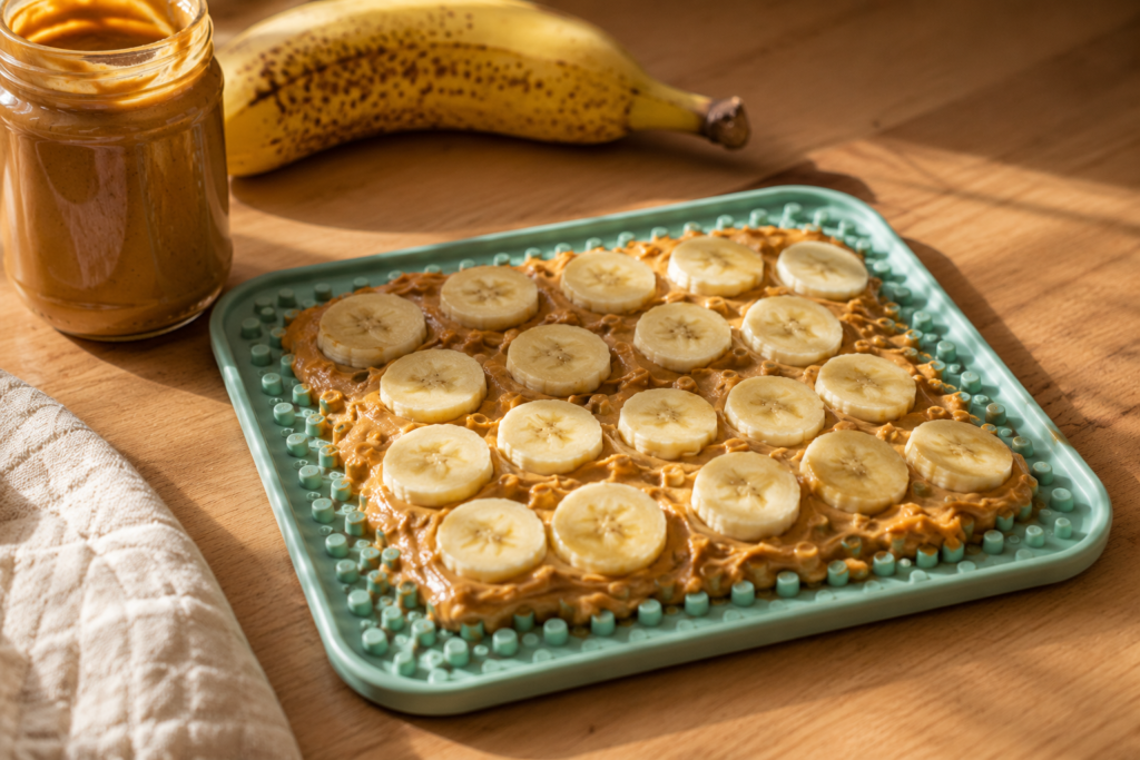 everyday dog lick mat recipes — peanut butter banana yogurt toppings