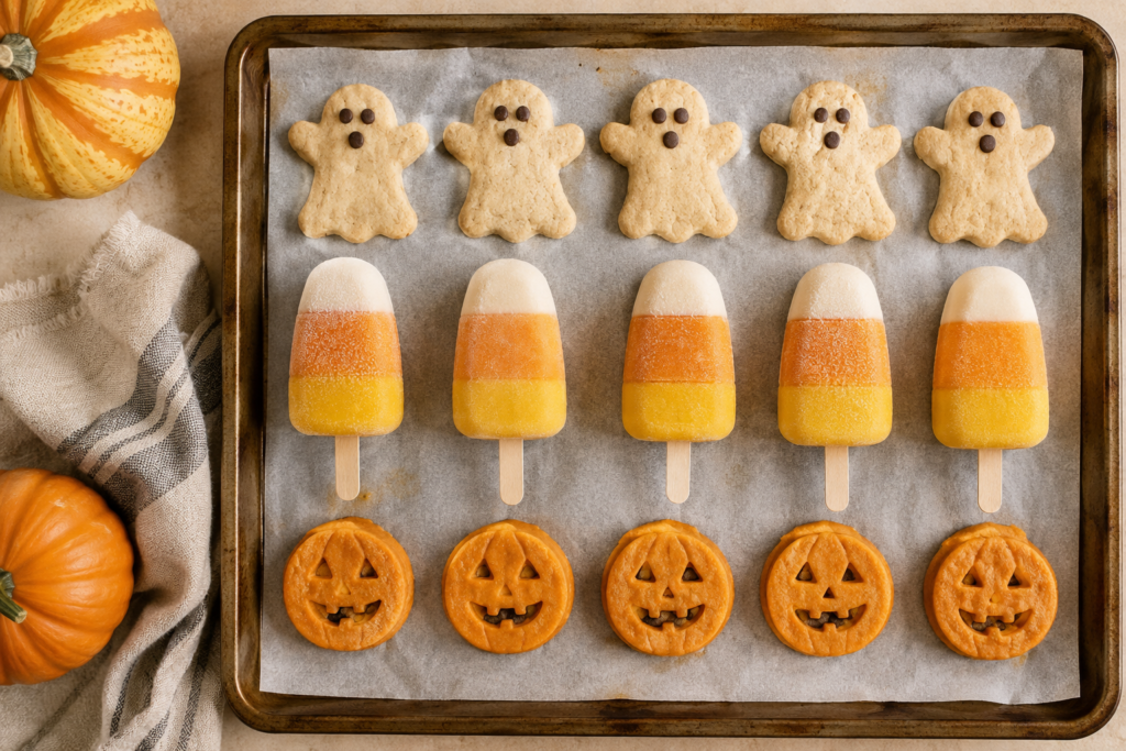 halloween-dog-treats-flatlay-ghosts-pupsicles homemade halloween dog treats ghosts pupsicles jack o lantern chews