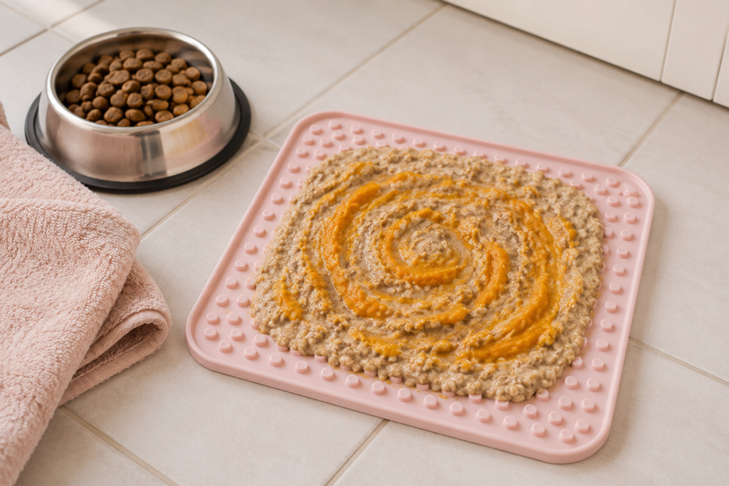 puppy lick mat ideas — soaked kibble mash on small mat