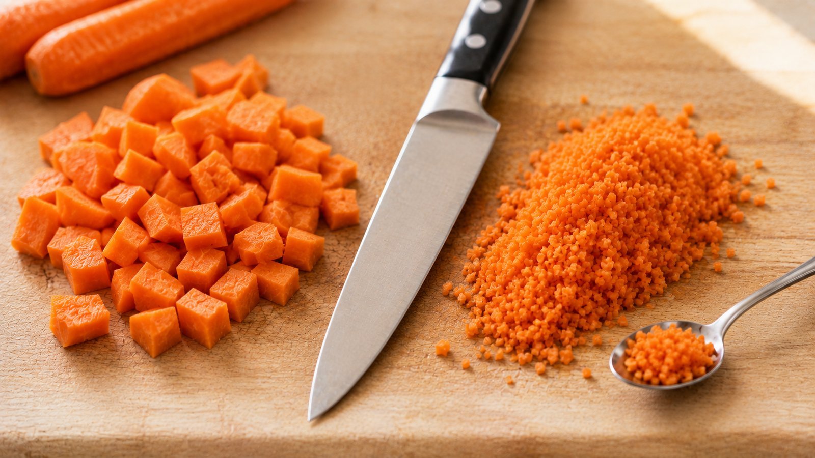 Dicing carrots small enough for a small dog - large chunks versus fine dice