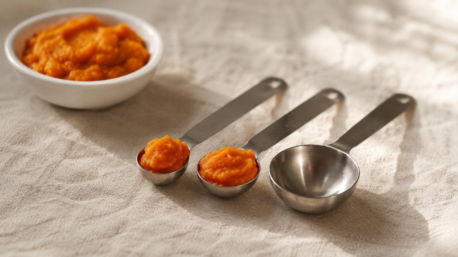 Measuring pumpkin puree by the teaspoon - the daily amount of pumpkin for dogs depends on body weight