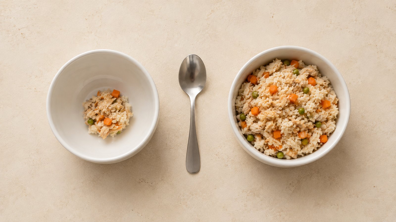 Portion size comparison for a small dog versus a large dog - the same recipe, very different amounts