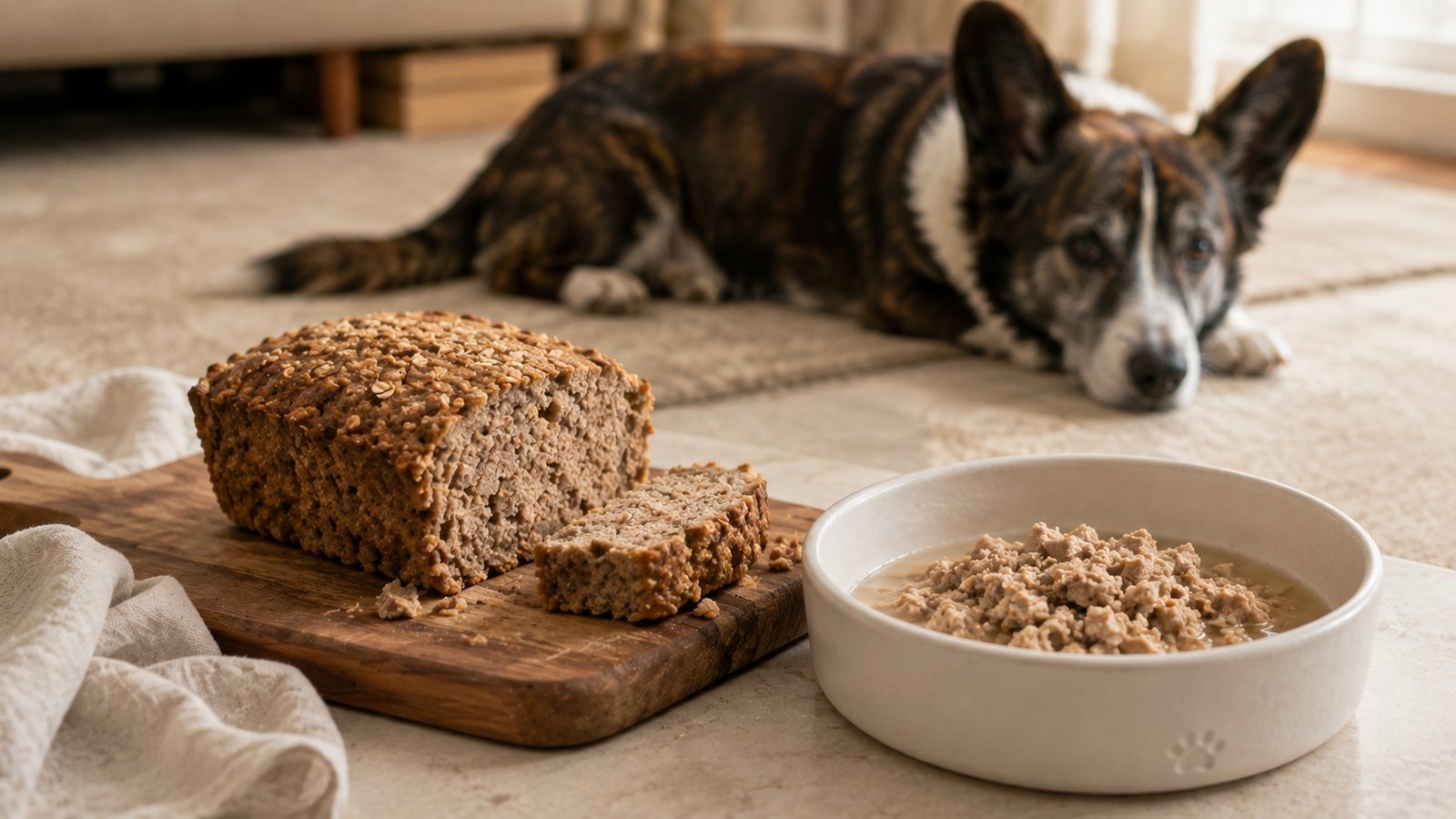 Soft baked turkey and oat loaf for senior dogs with bad teeth